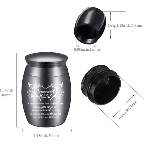 Small Urns for Ashes Mini Keepsake Urns Alloy Miniature Ash Holder Unique Tiny Sharing Token Black Heart Tree Decorative Urns Cremation Urn Memorial Container for Loved Ones Human 1.6x1Inch