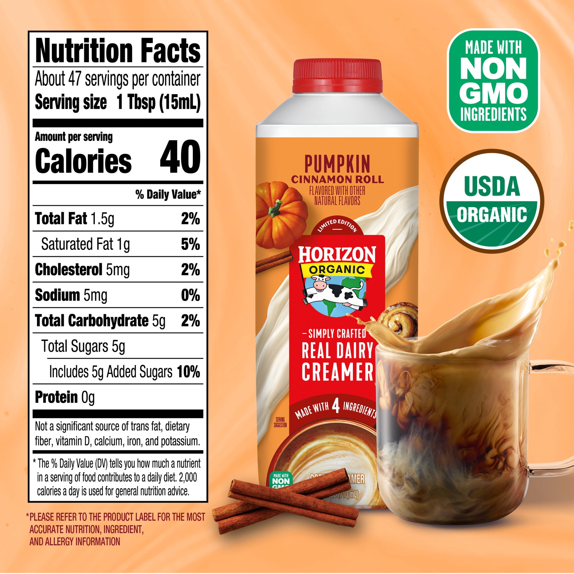 Horizon Organic Real Dairy Pumpkin Cinnamon Roll Coffee Creamer, 24 fl oz