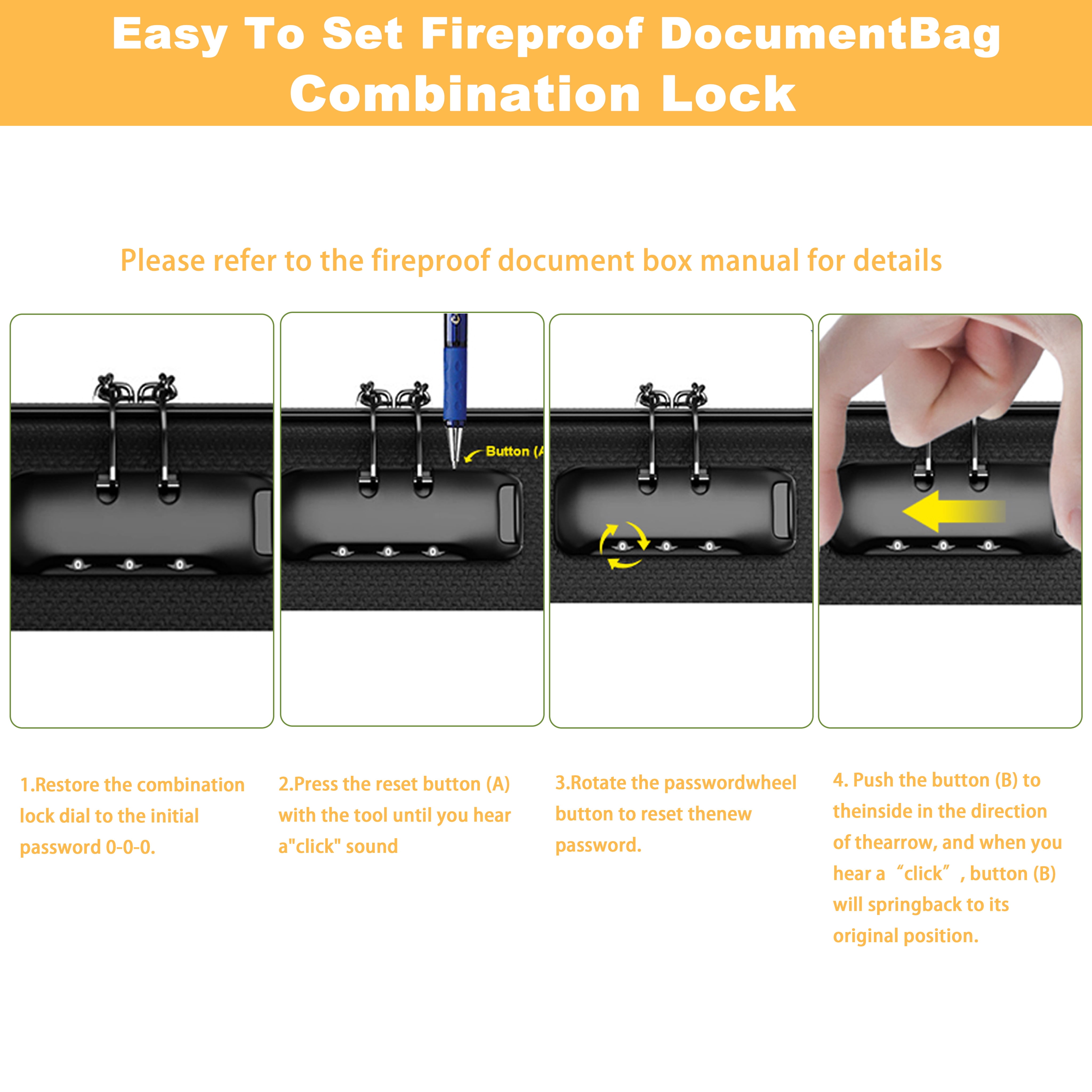 Fireproof Document Box with Lock, Hard Case Fire & Water Resistant File Organizer with 13 Pocket Accordion File Folder, Portable Home Office Safe Box for Important Documents Laptop Black