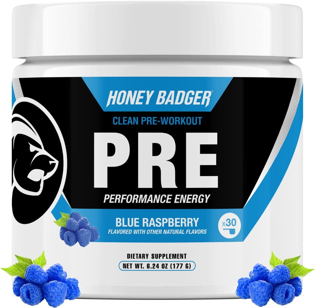 Honey Badger Pre Workout Powder Vegan Keto Blue Raspberry Preworkout