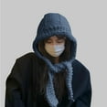 thumbnail image 2 of ManxiVoo Womens Handmade Chunky Knit Hats Winter Thickened with Ear Flaps for Warmth and Cold Weather Comfort Blue, 2 of 4