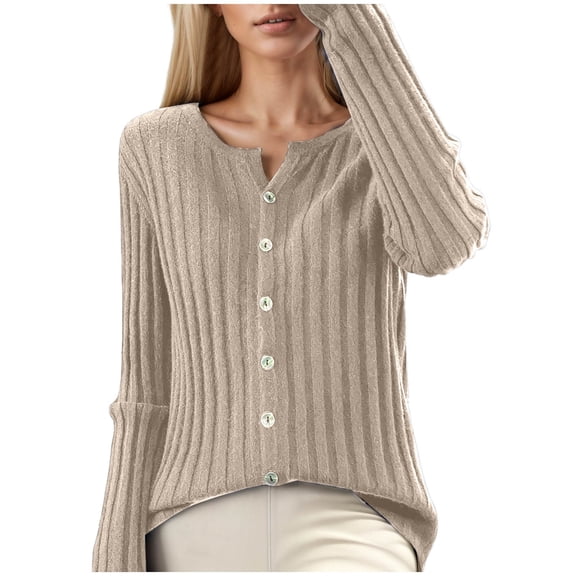 Women's Casual Slim Fit Cardigan O Neck Long Sleeve Soft Solid Sweater Knitwear