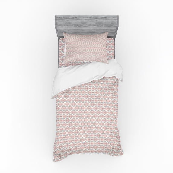 Ethnic Duvet Cover Set, Triangles Repetitive Simplistic Pattern, Bedding Set with Shams and Fitted Sheet, 3 Sizes, by Ambesonne