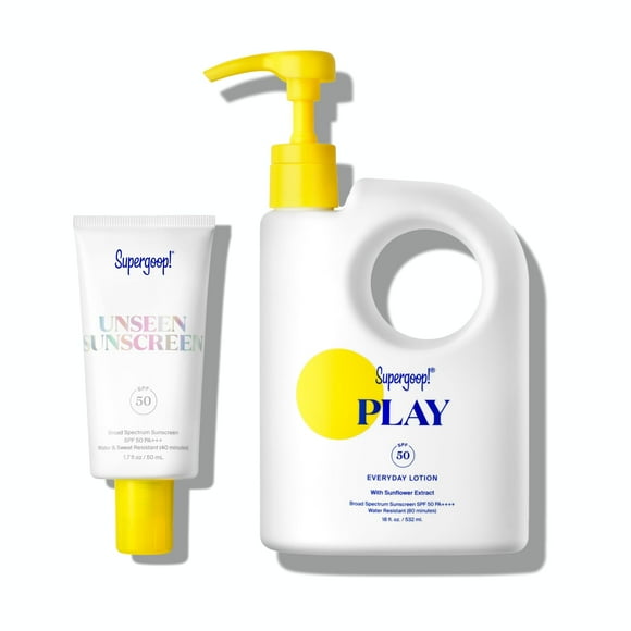 Paquete de protección solar Supergoop! Unseen SPF 50 50 ml + PLAY SPF 50 530 ml