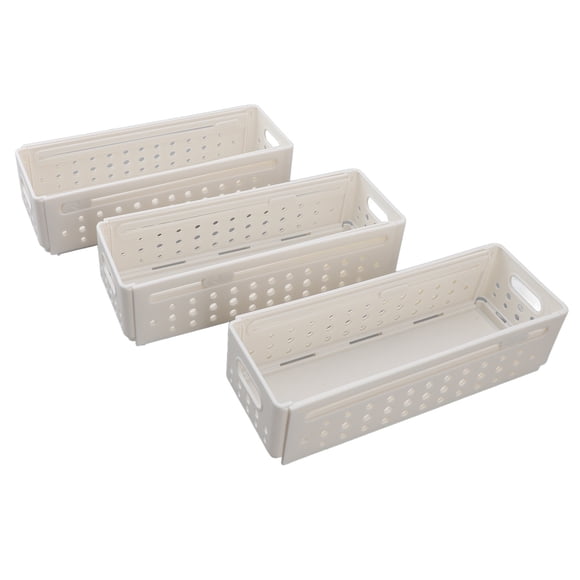 Retractable Plastic Storage Bins w Handles, 3Pcs Expandable Stackable Organization Storage Containers Organizers for Closet Kitchen Pantry Refrigerator Cabinet, Clothes Storage Box