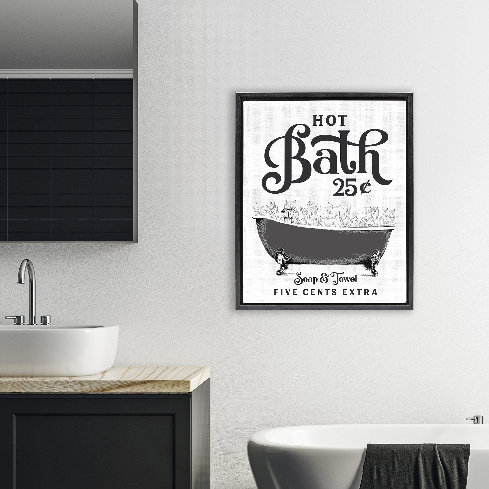 Hot Bath with Bubbles Black Framed Floater Canvas Wall Art, design by Lettered and Lined