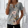 thumbnail image 2 of Erwazi Women's Short Sleeve Printed Blouse Zip V Neck Trendy Relax Fit Pullover Summer Casual Tops, 2 of 6