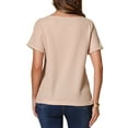 thumbnail image 3 of INSPIRAR CHIC Blusa de Verano Beige para Mujer con Cuello Redondo y Mangas Cortas Rizadas, 3 of 6