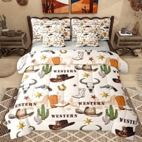 Homewish Vintage Bull Skull 7pcs Bedding Comforter Set,Rustic Farmhouse Cabin Queen Bedding Sets,Western Cowboy Hat Boots Queen Sheet Sets For Men Women,Super Cozy Room Decor Reversible