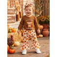 thumbnail image 3 of RUINIXCW Baby Girls Thanksgiving Outfits Turkey Embroidery Long Sleeves Romper and Prints Flared Pants Headband Set, 3 of 9