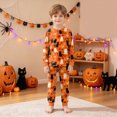 thumbnail image 5 of NOLDARES Toddler Baby Boy Girls Halloween Pajamas Set Kids Pumpkin Ghost Sleepwear 2 Pcs Pjs Cute Cartoon Print Long Sleeve Top and Pants(Orange,2-3 Y), 5 of 9
