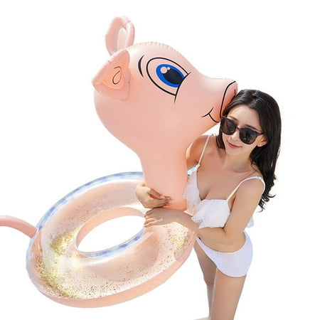 Puloru Kids Cartoon Pig Shape Swimming Ring Inflatable Floating Mat