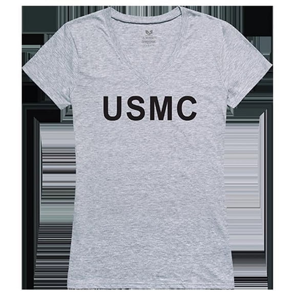 Rapid Dominance USMC Graphic V-Neck T-Shirts, Heather Grey - Medium
