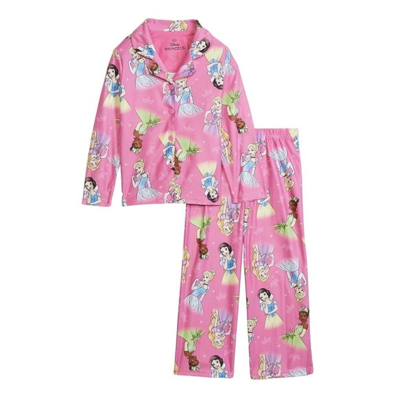 Disney Princess Girl's Pink Character Print Flannel Coat Pajama Set, Size 10