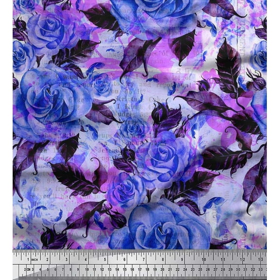 Soimoi Cotton Duck Fabric Leaves & Rose Flower Printed Fabric 1 Yard 42 Inch Wide