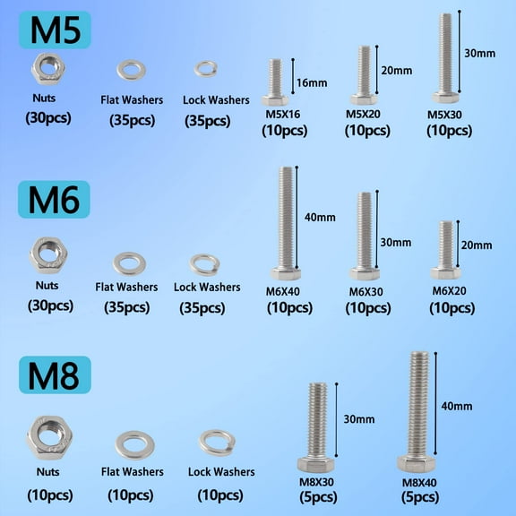 GHRTGR-M5 M6 M8 Nuts and Bolts hex Head Assorted 304 Stainless Steel Bolts Large Nuts and Bolts Large Screw Box Storage Nuts and Bolts and washers Set