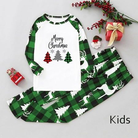 

JUNBYONE Parent-Child Wear Plaid Print Round Neck Long Sleeve Loungewear Set Family Set