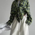 thumbnail image 5 of Camisa a cuadros de gran tamaño para mujer, blusa holgada de manga larga con bolsillo y solapa, estilo coreano, otoño e invierno, 2024Khaki, 5 of 5