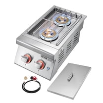 VEVOR Double Grilling Side Burners, 2 x 17,000BTU Liquid Propane Side Burner for Outdoor Kitchen,Convertible to Natural Gas,304 Stainless Steel Built-in Double Burners with LED for BBQ Grill Island