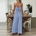 thumbnail image 5 of VIWORLD Women's Elegant Sleeveless Jumpsuit V-Neck Wide Leg Pants with Back Bow Vintage Style Beachwear Blue，M, 5 of 7