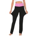 thumbnail image 5 of HDE Women's Color Block Fold Over Waist Yoga Pants Flare Leg Workout Leggings Pink Heart Tie Dye / Black 2X, 5 of 6