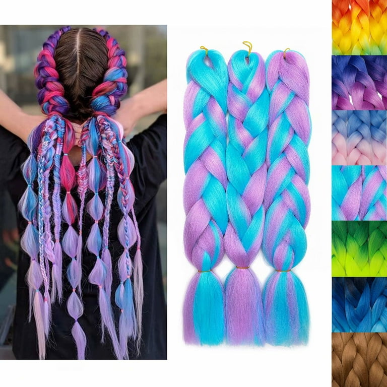 Benehair Jumbo Braiding Hair Extensions 24 Afro Box Braids Crochet Twist  Braid Ponytail 24 Sky Blue mix Light Purple
