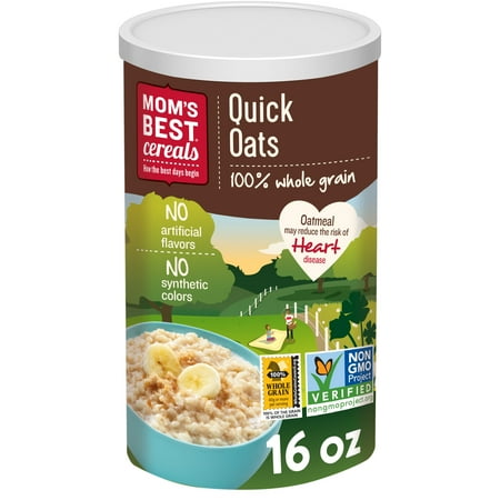 Mom's Best Quick Whole Grain Oats, Quick Rolled Oats, Hearty 16 oz Tube