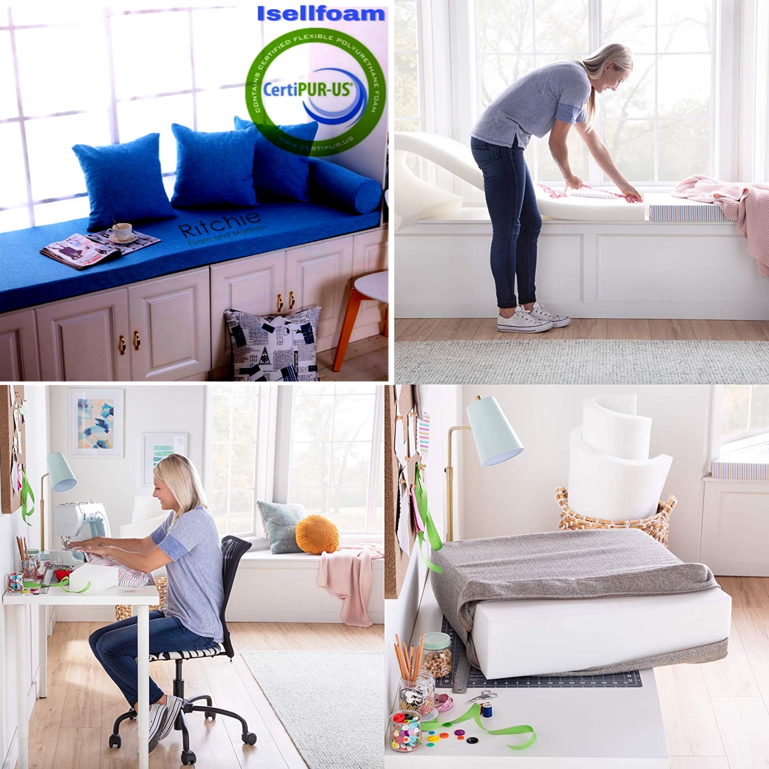 High Density Upholstery Foam Cushion 7"x 24"x 80" (52ILD) "Ultra Firm" Couch Cushion Replacement, Foam Padding (White) by Ritchie Foam & Mattress