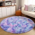 thumbnail image 2 of ZENELESS Fluffy Shag Circle Rug for Kids Room,5x5ft Shaggy Circular Carpet for Nursery Room, Cute Room Decor for Girls Bedroom Tie-dye Blue Rainbow, 2 of 8