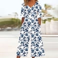 thumbnail image 2 of Edvintorg Jumpsuits for Women Dressy Floral Printed Short Sleeve V Neck Back Zipper Wide Leg Jumpsuit Pants with Pocket Summer Casual Loose Overalls for Women, 2 of 5