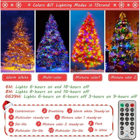 YUYAN-Color Changing Christmas Lights - Christmas Tree Lights - 180FT 500 LED with 11 Modes, Warm White and Multi & Color Christmas Light String, for Xmas Tree Decorations Garden Party