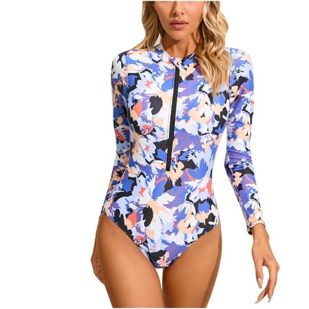 Srogem Long Sleeve Swimsuits Women Teen Girls Rash Guard UPF 50+ One Piece Surfing Modest Full Coverage Bathing Suit