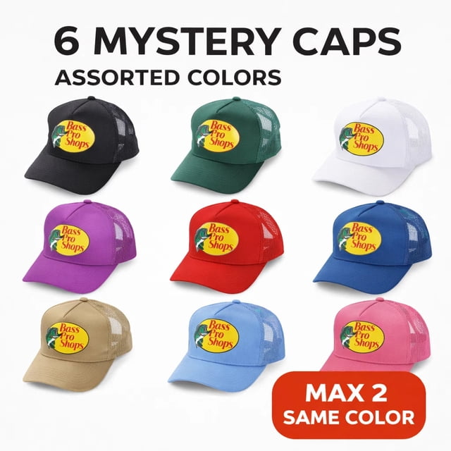 Bass Pro Shops Trucker Cap Mesh Snapback Outdoor Hat - Assorted 6 Mystery Packs