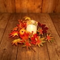 thumbnail image 6 of geerera Harvest Pumpkin & Maple Leaf Wreath, Rustic Fall Floral Candle Ring with Berries, Farmhouse Tabletop Decor for Thanksgiving & Autumn Home, 13", 6 of 7