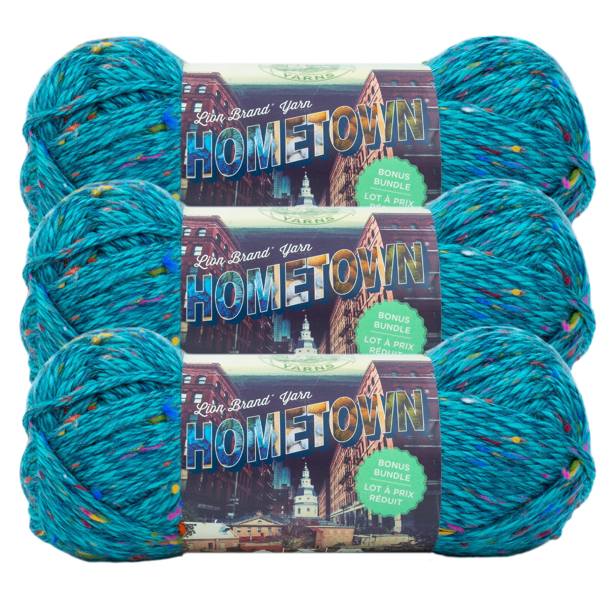 Lion Brand Yarn Hometown Bonus Bundle Key Largo Tweed Basic Super Bulky