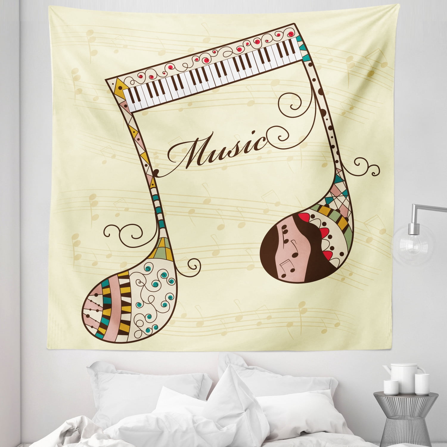 Music Tapestry, Ornamental Piano Keyboard with Various Patterns Classic ...