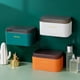 thumbnail image 4 of Soporte para caja de pañuelos montado en la pared, gran capacidad, diseño de esquina redondeada, buen sellado, caja dispensadora de pañuelos impermeable, color naranja, 4 of 5
