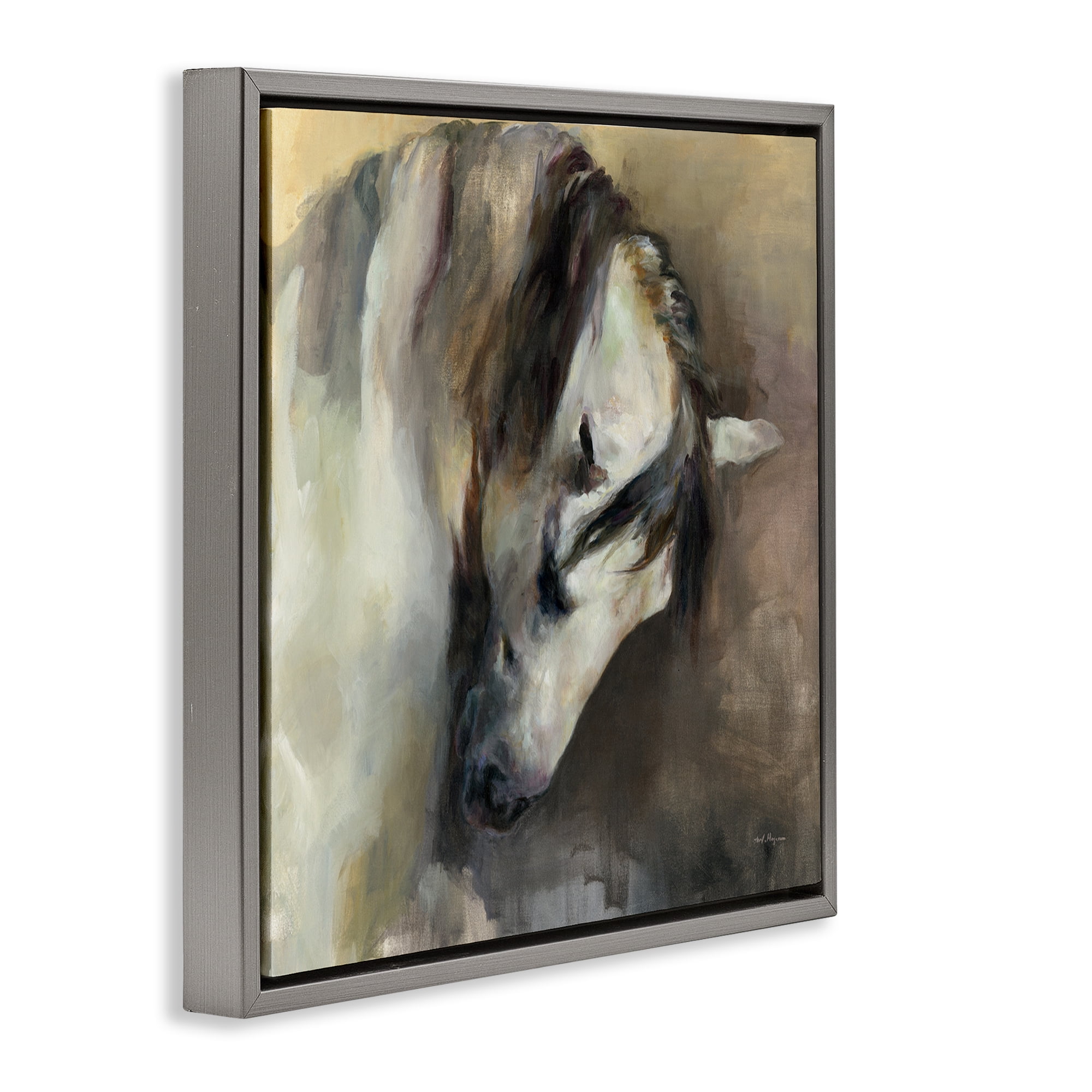 Stupell Industries Classical White Horse Animals Painting Gray Floater Framed Canvas Art Print Wall Art, 25 x 25