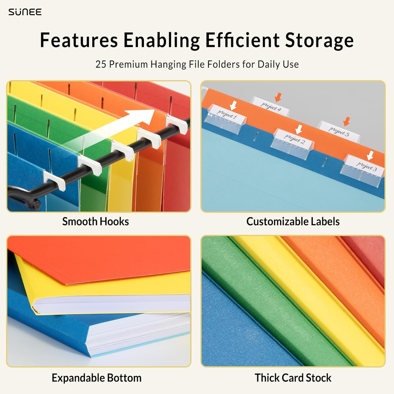 Hanging File Folders Assorted Colors, 25 Pack File Folders Letter Size with 1/5-cut Tabs, Stay Organized for Your Home and Office Bulk File and Documents