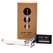 Parker Safety Razor 111W - Faux Porcelain (White) Double Edge Safety Razor & 5 Parker Premium Blades