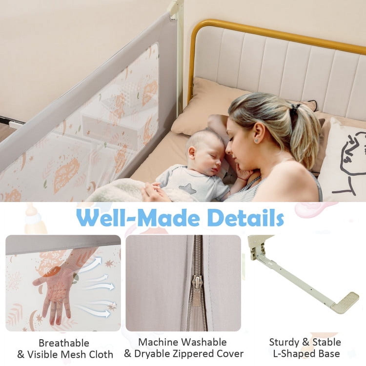 Spaco Vertical Lifting Bed Rail for Toddlers with Double Lock-70 inch, Bed Rail for Queen, King, Twin, and Bunk Size Beds