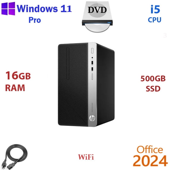 Restored Windows 11 HP G4 MT i5 7400 500GB SSD 16GB RAM WiFi Desktop Computer PC Office24