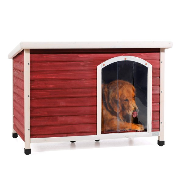 Petsfit Extra Large Dog House, Outdoor Wooden Dog House for Large Dogs, Red, 45.6"L X 31"W X 32"H