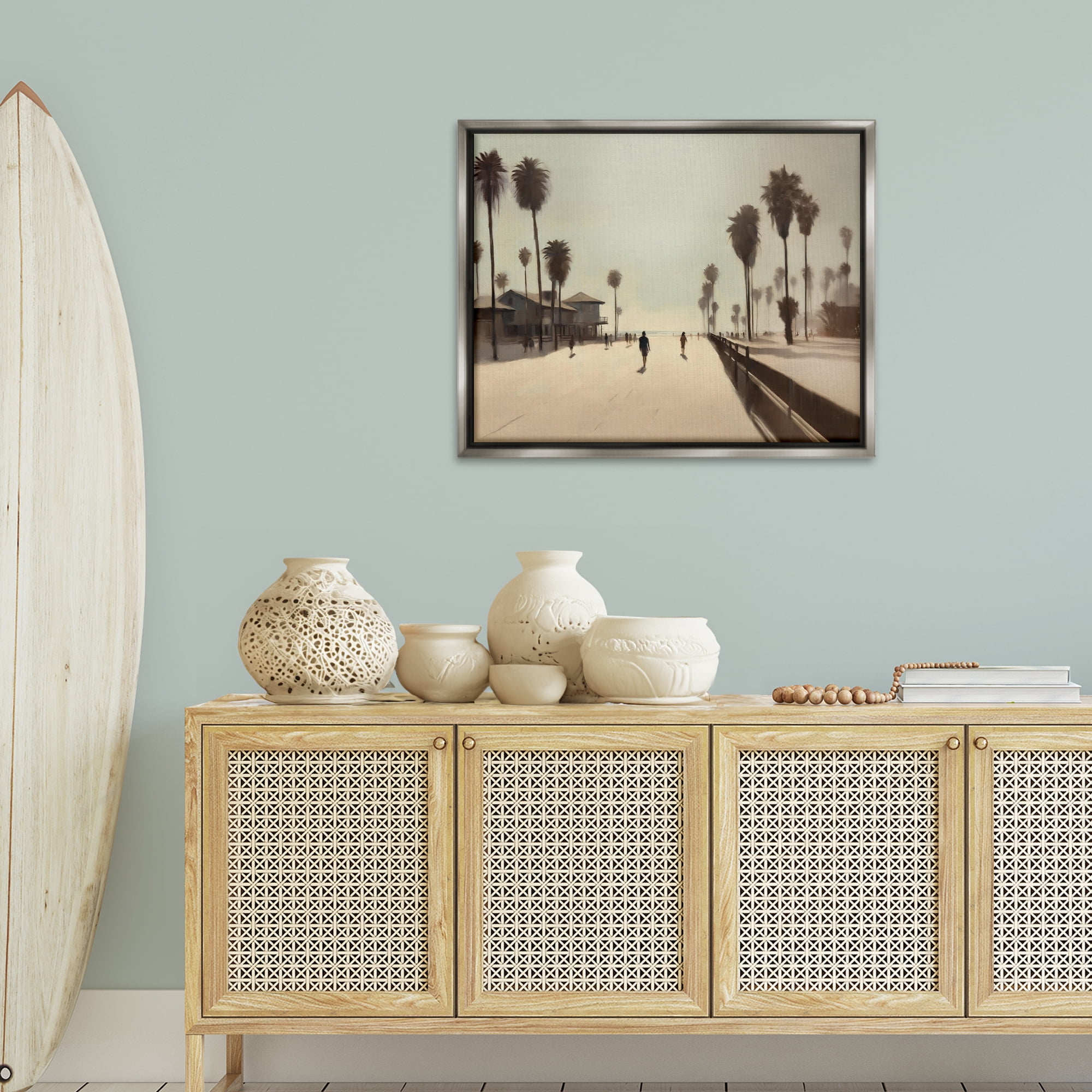 Stupell Industries Midday Sun Beach View Landscape & Nature Painting Gray Floater Framed Canvas Art Print Wall Art, 31 x 25