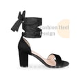 thumbnail image 4 of BLISSFUL STEP Velvet Open Toe Ankle Tie Block Heels Sandals for Women Black (Size 6), 4 of 6