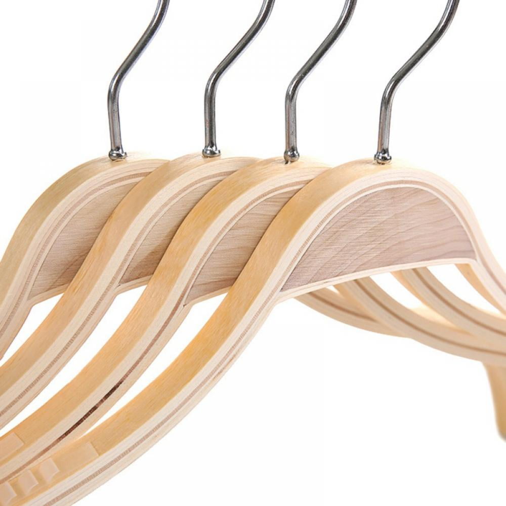 Solid Wood Hangers 5 Pack, Smooth Natural Finish Wooden Dress Hangers, Clothes Hangers Non-slip Seamless Hanger for Jacket, Pant, Shirt