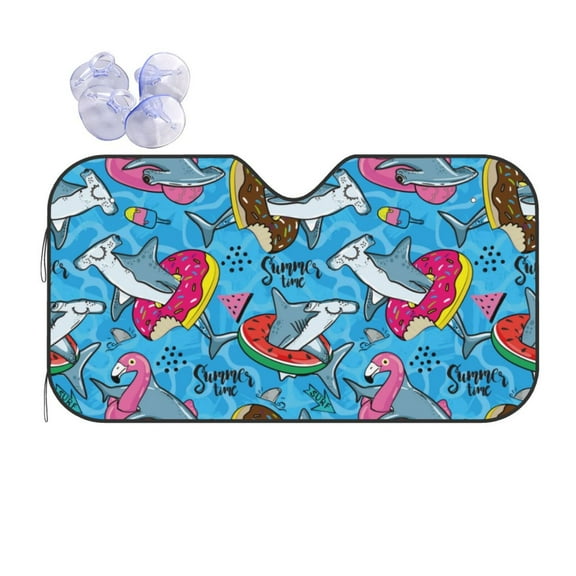 Fuzoiu Sharks Summer Print Car Windshield Sun Shade,Block Uv Rays Sunshade,Foldable Front Window Sun Visor Protector for Car,SUV,Truck-Keep Vehicle Cool-Sharks Summer