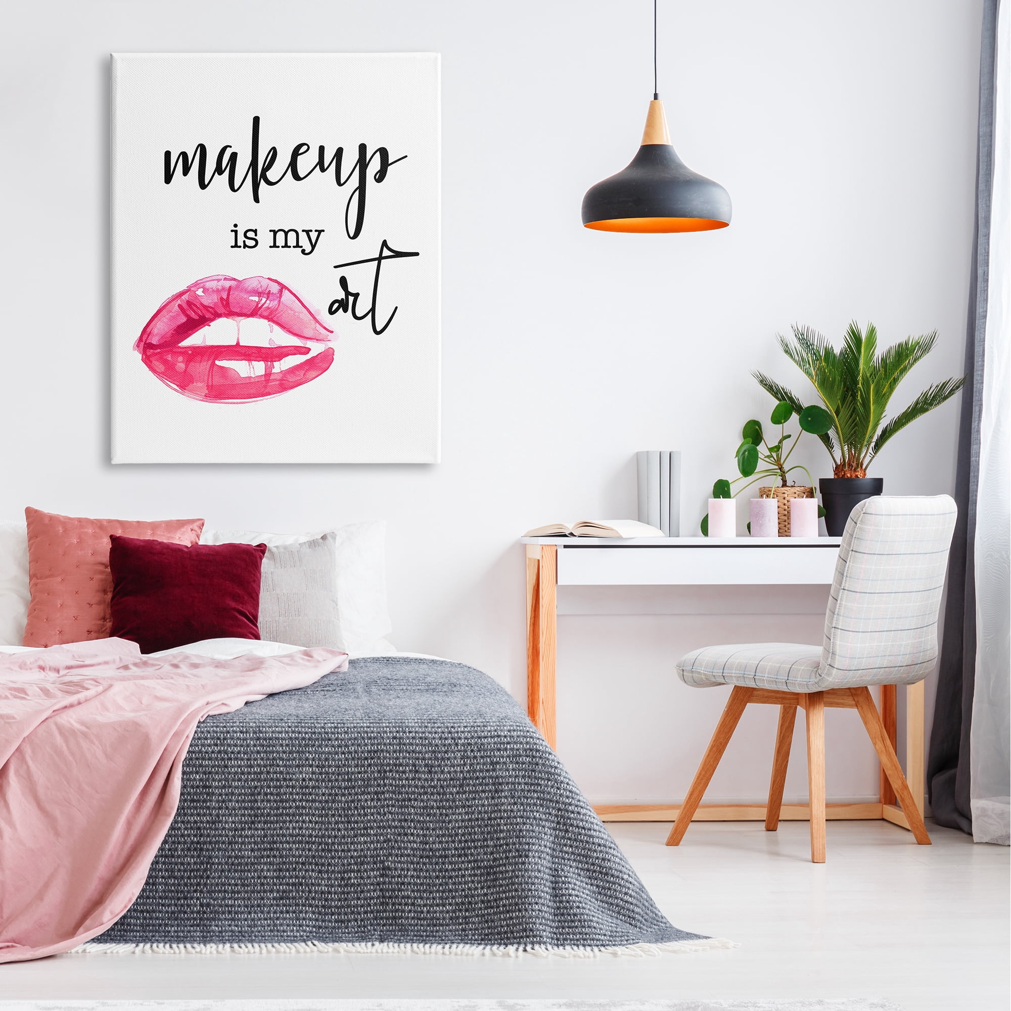 Stupell Industries Makeup Is My Art Glam Lips Typography Style Graphic Art Gallery Wrapped Canvas Print Wall Art, Design by Daniela Santiago