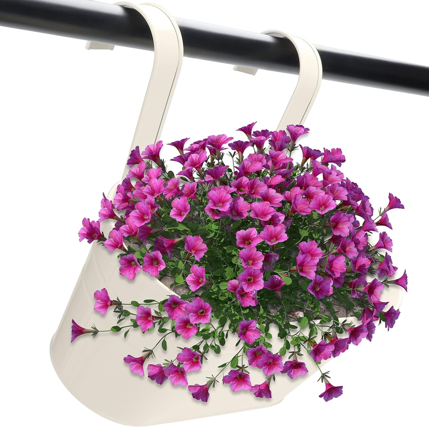 3Pcs Hanging Flower Pots- Bexikou Railing Planter Balcony Planters for Railing,Fence Planters with Detachable Hooks,Wall Hanging Planter for Garden Home Decoration