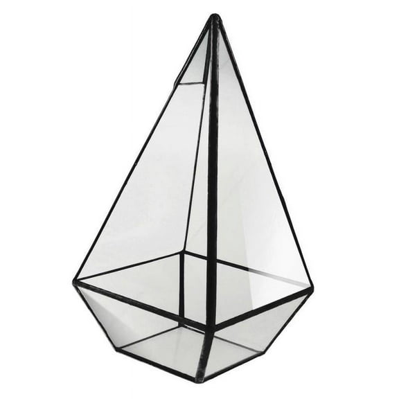 Pyramid Glass Geometric Terrarium Box Tabletop Succulent Planter Gift Black